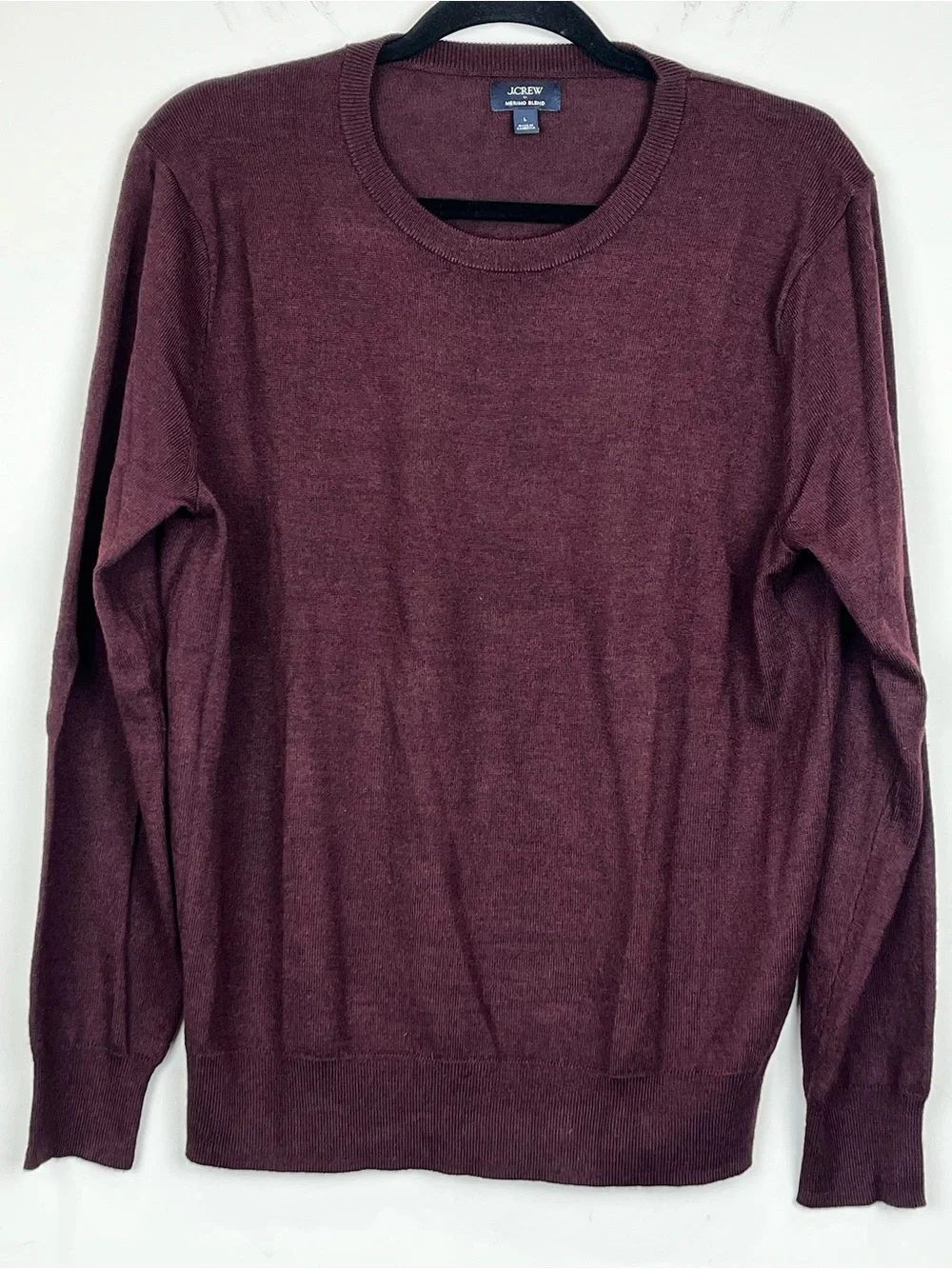J. Crew Merino Wool Crewneck Men’s Sweater Burgundy Maroon Size Large